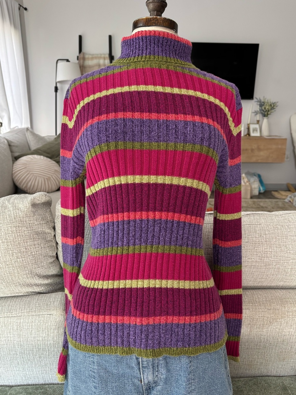 Talbots Ribbed Y2K striped Turtleneck Sweater